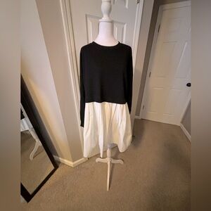 Sweatshirt Pleated Shirt Combo Tunic Shirt Dress size L NWT